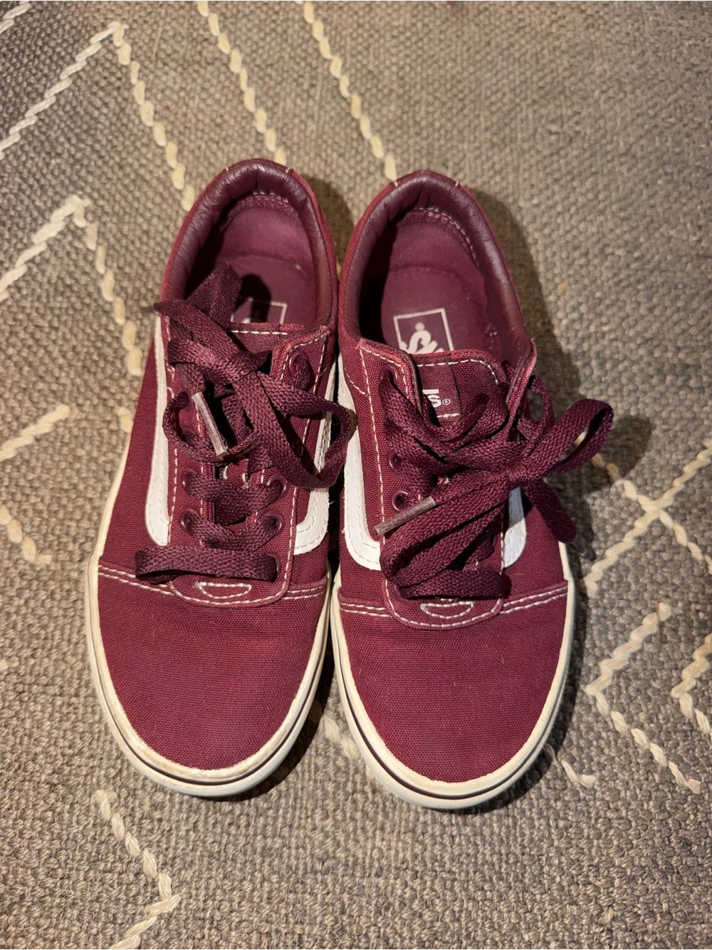 Vans Kids Maroon Low-Top Sneakers with White Side Stripe
